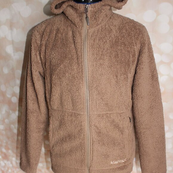 Marmot Brown Faux Fur Full Zip Hooded Jacket Size M Super Soft Style A91040 - Picture 1 of 16